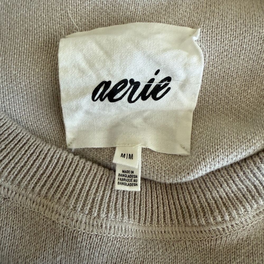 Aerie New York Crewneck Sweatshirt Size M Beige Neutral Cozy Graphic Pullover - Picture 3 of 3